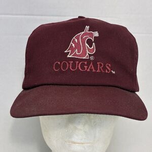 Washington State Cougars Hat Maroon Leather Strapback USA Made